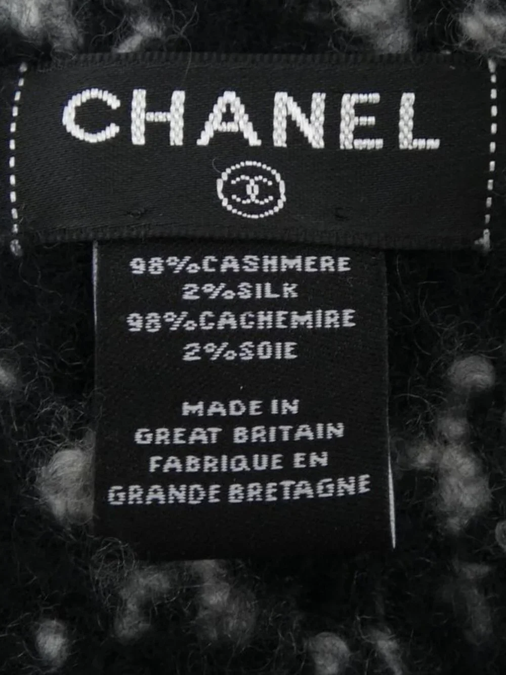 Chanel Scarf Silk Cashmere Black Gray - Picture 3 of 4